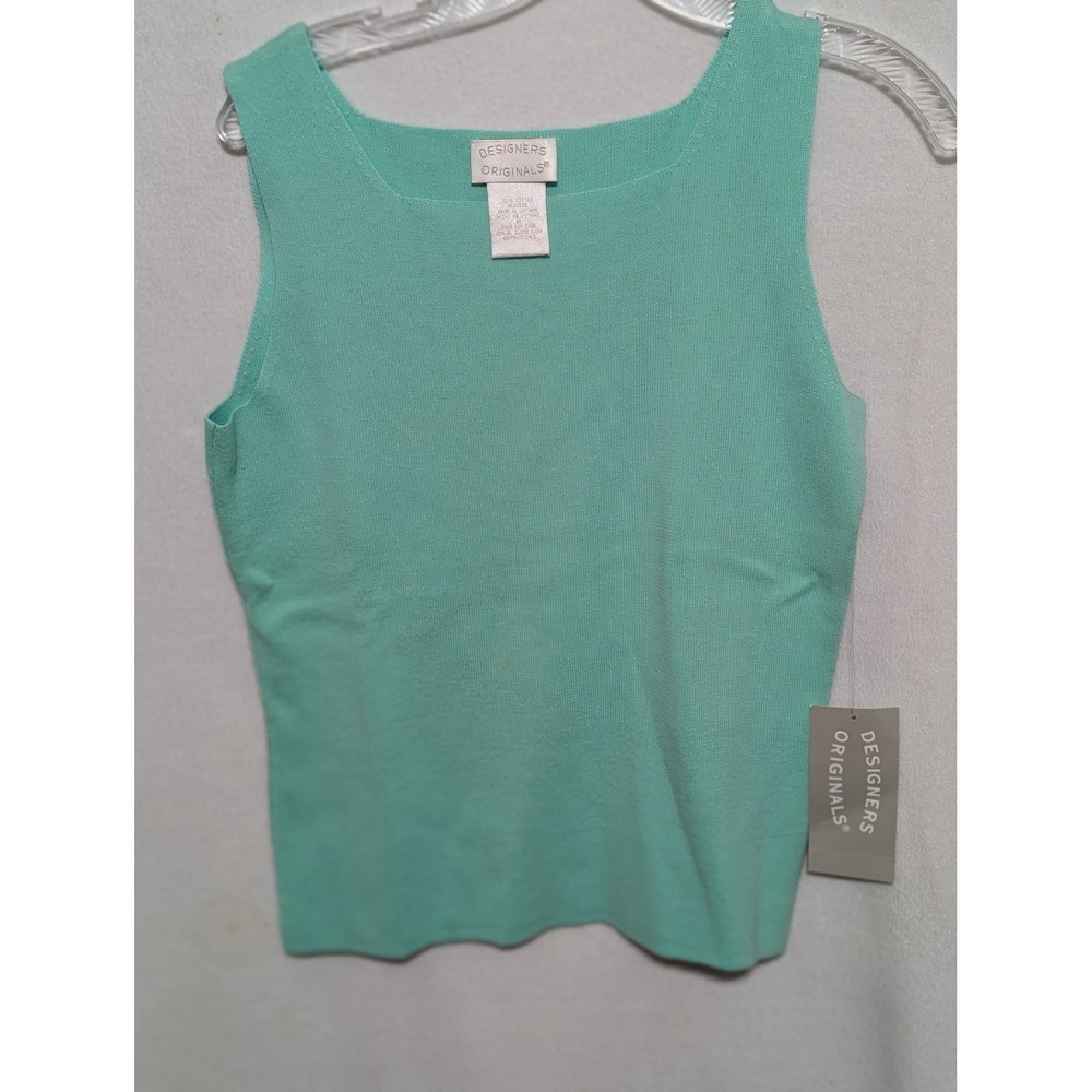Designers Originals Women Seafoam Green Cotton Knit Square Neck Tank Top NWT M
